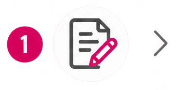 Icon mit Dokument und Stift, Schritt 1 in Formular- oder Antragprozess