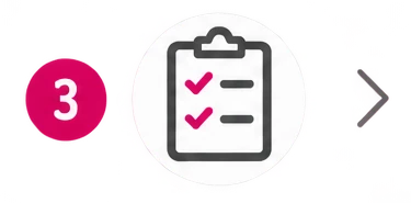 Icon einer Checkliste auf Klemmbrett mit Häkchen und Zahl 3 im Kreis