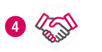 Icon mit Handschlag, Schritt 4 im Prozess, Partnerschaft und Vertrag