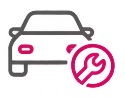 Auto mit Warnsymbol und rotem Smiley, Panne und Werkstatt-Service Illustration